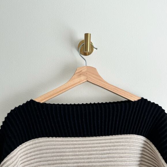 KOKUN Wool-Cashmere Colorblock Ribbed Sweater Cream Black XL NEW - Picture 3 of 5